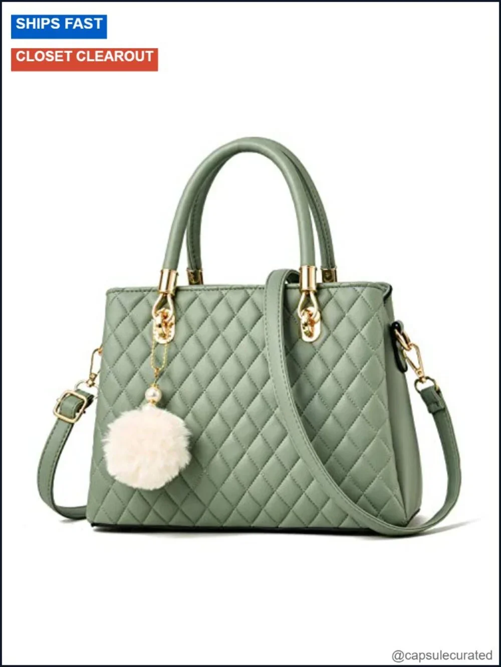 Womens Faux Leather Satchel Bag Top-Handle Shoulder Purse Tote with Pompon